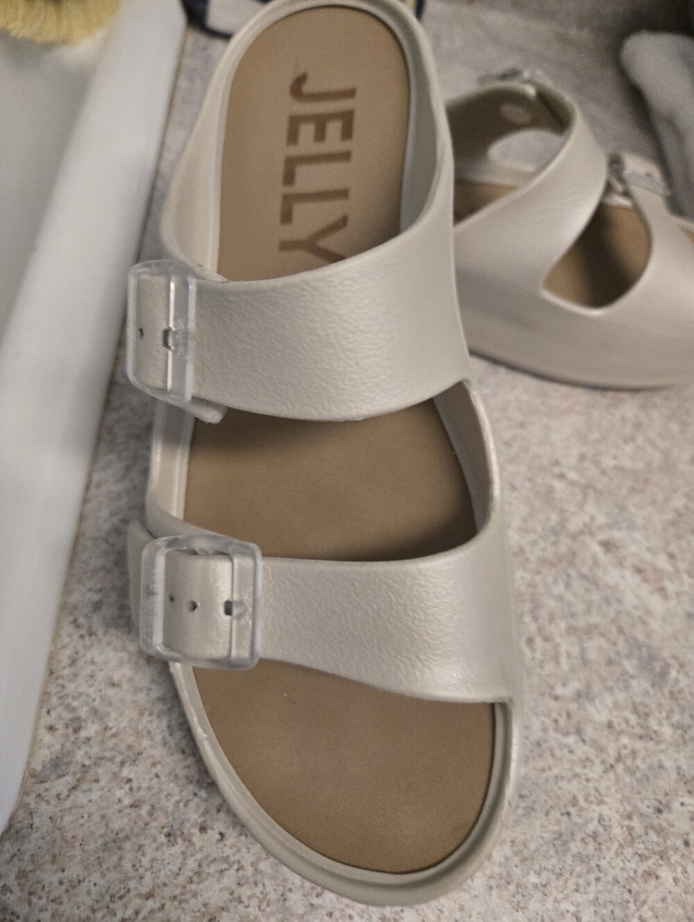 Jellypop Women’s Cream Double-Buckle Slide Sandals